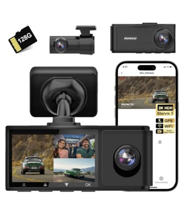 Dashcam 3 Channel WiFi Built-in GPS , 2K+1080P+1080P Front Inside and Rear 128G