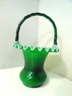 1950's Fenton Green Ivy Cased Basket 11"
