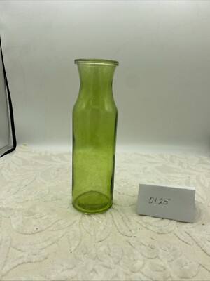 Translucent Green Glass Milk Bottle Vase 7.75  Tall