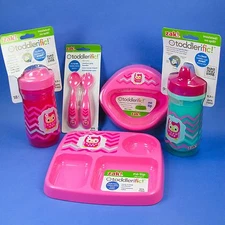 Zak Sippy cup Insulated toddler baby no tip 3 section plate bowl pink owl NO BPA