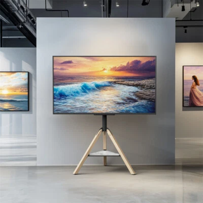 UNHO Caballete de TV con patas de madera para soporte de TV de 40-75 pulgadas con aspecto de mármol