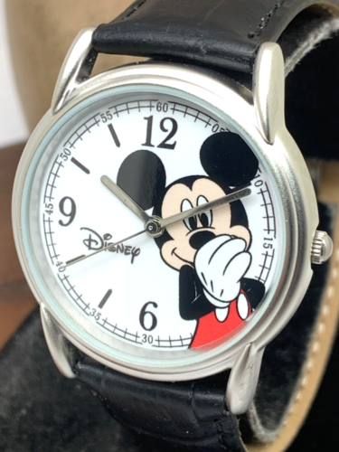 Disney Women's Watch Mickey Mouse White Dial Quartz Black Leather 35mm W000856 - Picture 1 of 12