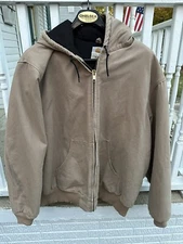 Carhartt J130 SDL  Hooded Beige Duck Canvas 3XL Zip Quilt Lined Jacket Coat