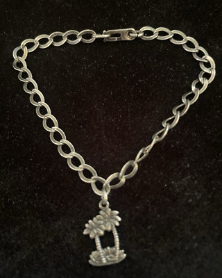 STERLING SILVER CHARM Beach Caribbean Hawaii PALM TREE Bracelet 7 1/2'' 3.9G  