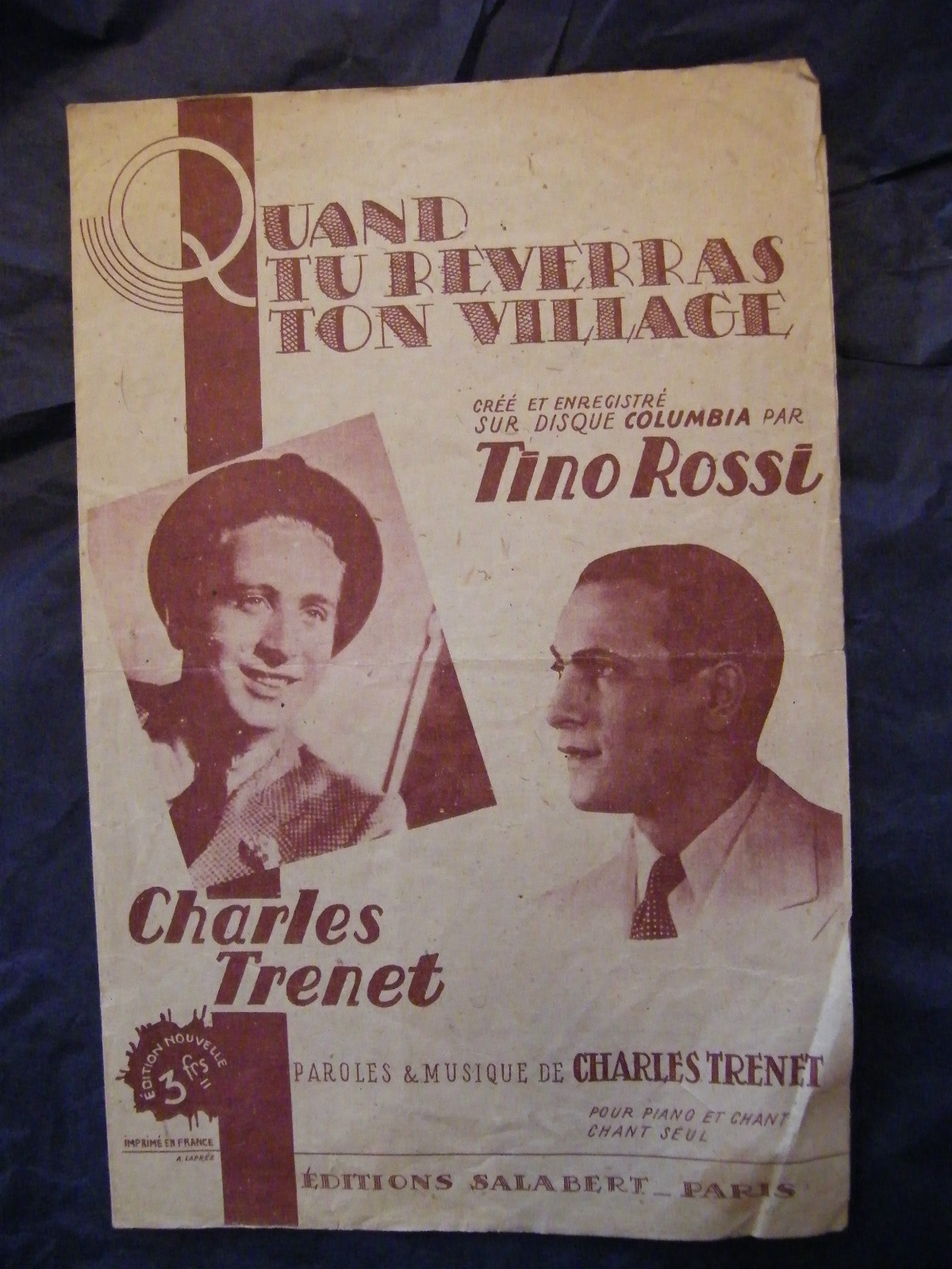 Partition When You See Your Village Again Charles Trénet Tino Rossi Music Sheet