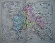 CARTE de l' Empire de CHARLEMAGNE en 814 et sa Division en 3 Royaumes en 806