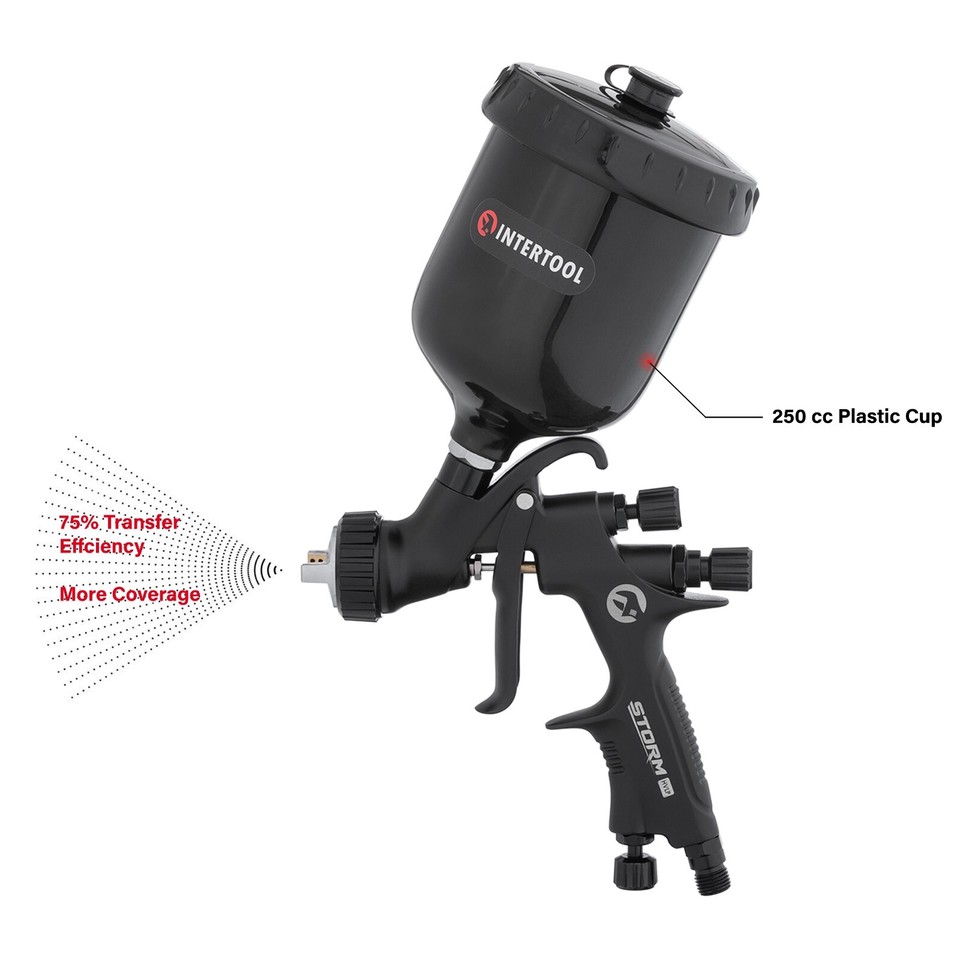 INTERTOOL Touch Up Detail HVLP Auto Air Paint Spray Gun, Black M