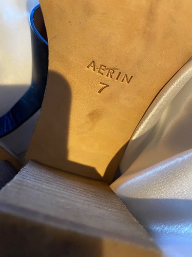 AERIN Women's Size 7 Black and White 3 1/2" Wide Heel Open Toed Sandals - Picture 6 of 9