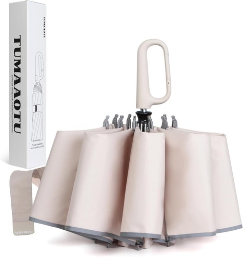 TUMAAOTU Inverted Umbrella with Carabiner Handle, Wind Proof Umbrellas