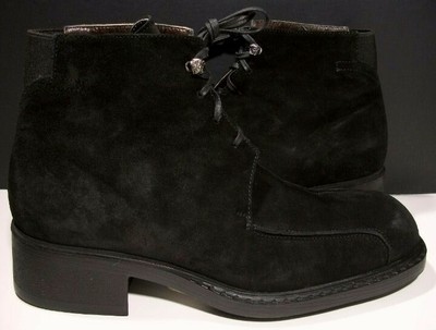 GIANNI VERSACE 1535 BLACK SUEDE LACE UP STITCH TOE MEN'S ANKLE BOOTS 7M BNWOB