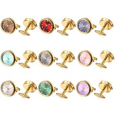 1 Pair Round Quartz Shirt Cufflinks Working Watch Wedding Business Gift for Men