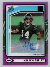 Malachi Corley 2024 Clearly Donruss Rated Rookie Purple Auto  /75  #73   NY Jets
