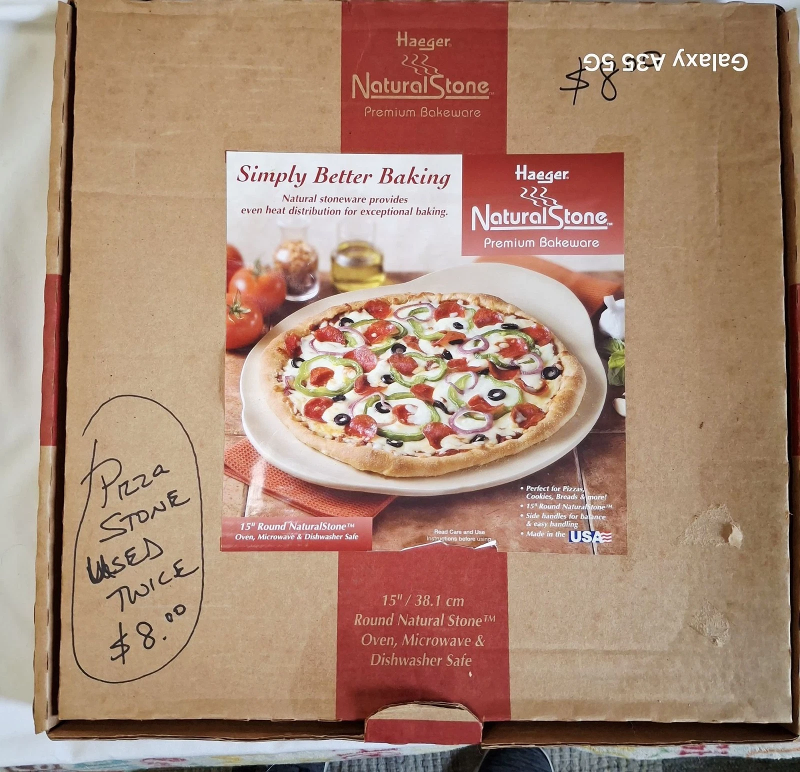 Haeger 15-Inch Round Natural Stone Pizza Baking Stone Oven Microwave Dishwasher