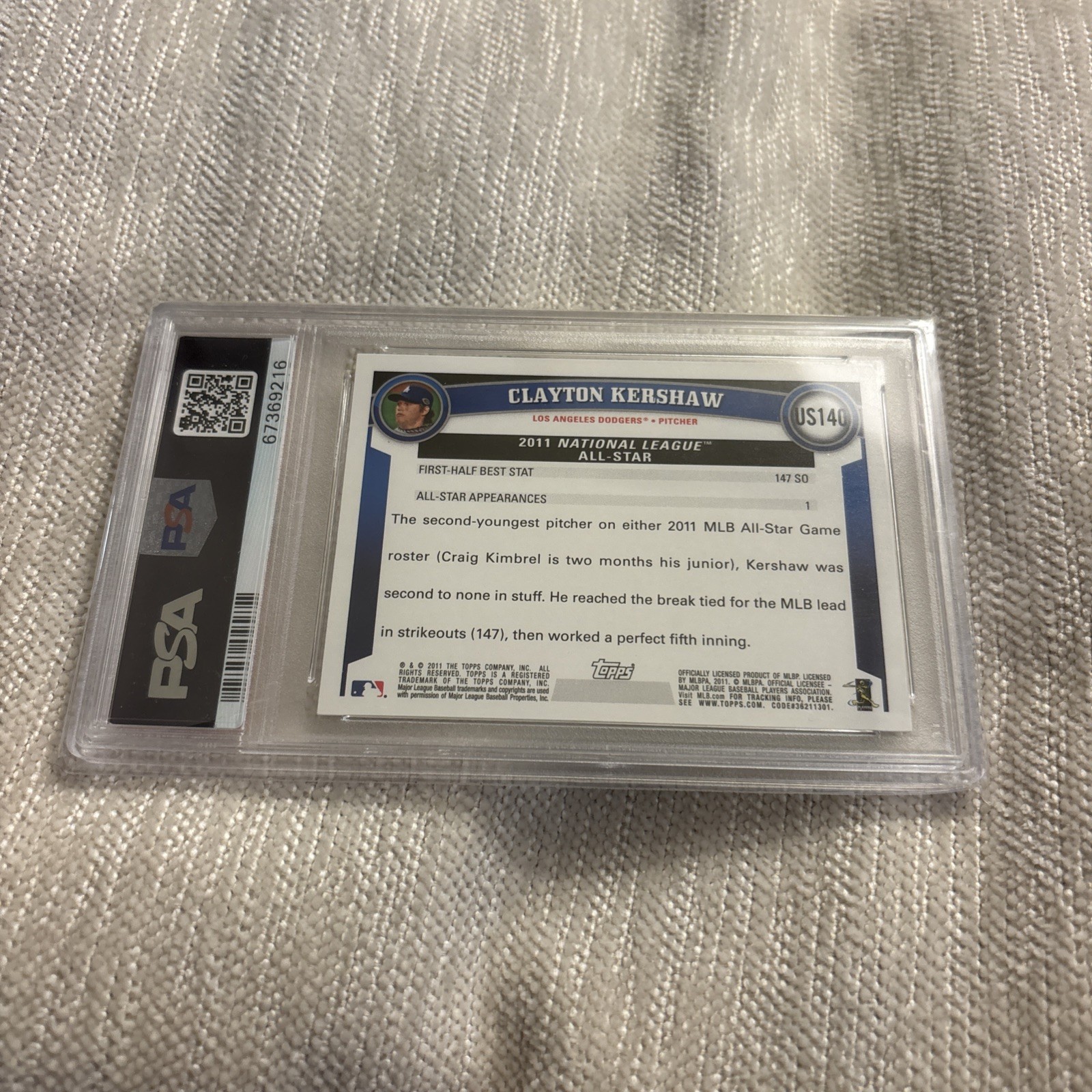 2011 TOPPS UPDATE #US140 CLAYTON KERSHAW AUTO DODGERS PSA 10 view 3