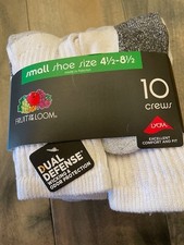 10 Pair Fruit of the Loom Crew Socks, size 4.5-8.5 NWT