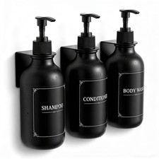 Matte Black Shampoo and Conditioner Dispenser 3 Chamber Set  No Drill Wall Mo...