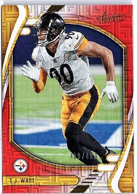T.J. Watt - 2021 Panini Absolute #95 Red Squares Serial #'d /499 - Steelers