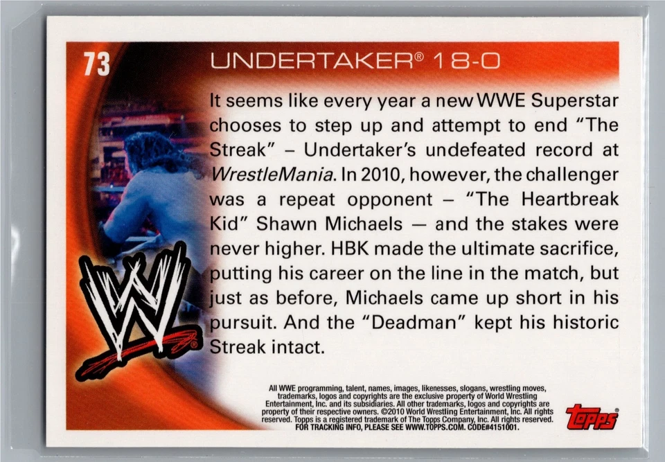 2010 Topps WWE - Undertaker #73 - Image 2 of 2