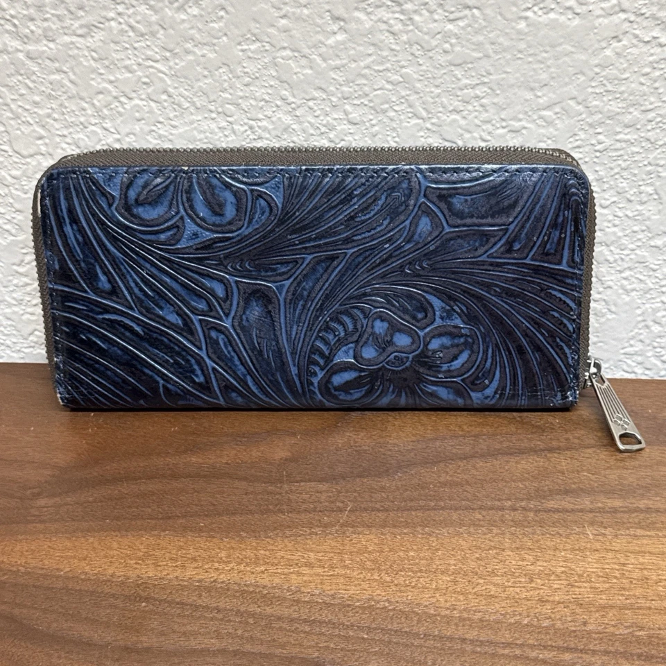 Cartera PATRICIA NASH Doble Cremallera Alrededor Tocada a Mano Cuero Genuino Azul Oscuro Foto 4 de 4