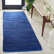 Rag Rug Collection Runner Rug - 2'3" x 7', Blue & Multi, Handmade Boho Stripe...