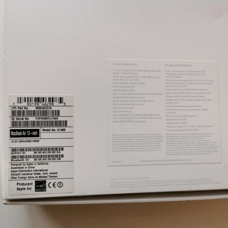 originaler Karton MacBook Air 13 inch A1466 Verpackung leer Box  - Bild 4 von 4