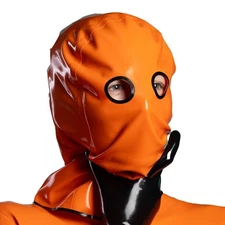Orange Latex Hood Bag Eyes Opening Rubber Mask for Clubwear Fetish 0.4mm Unisex