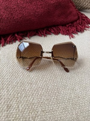 Rimless Sunglasses Retro Eyewear Unisex Gradient Brown Beveled Edged Lenses