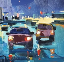Jose Trujillo Art PRINT 16x16 Collectible Artist Painting Cars City Lights