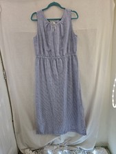 Talbots Linen Blue Pinstripe Sleeveless Beachy Darted Maxi Dress Ladies Size 10