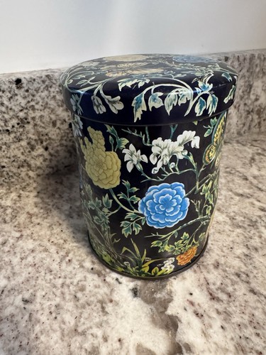 Ancien bidon thé Daher étain métal floral papillon Angleterre 4,5x3,5" (N6) - Photo 3/11