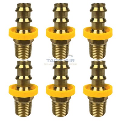 6 Pack Easy Lock Brass Hose Barb Fitting Connector 3/8'' Push-Lock x 1/4'' MNPT