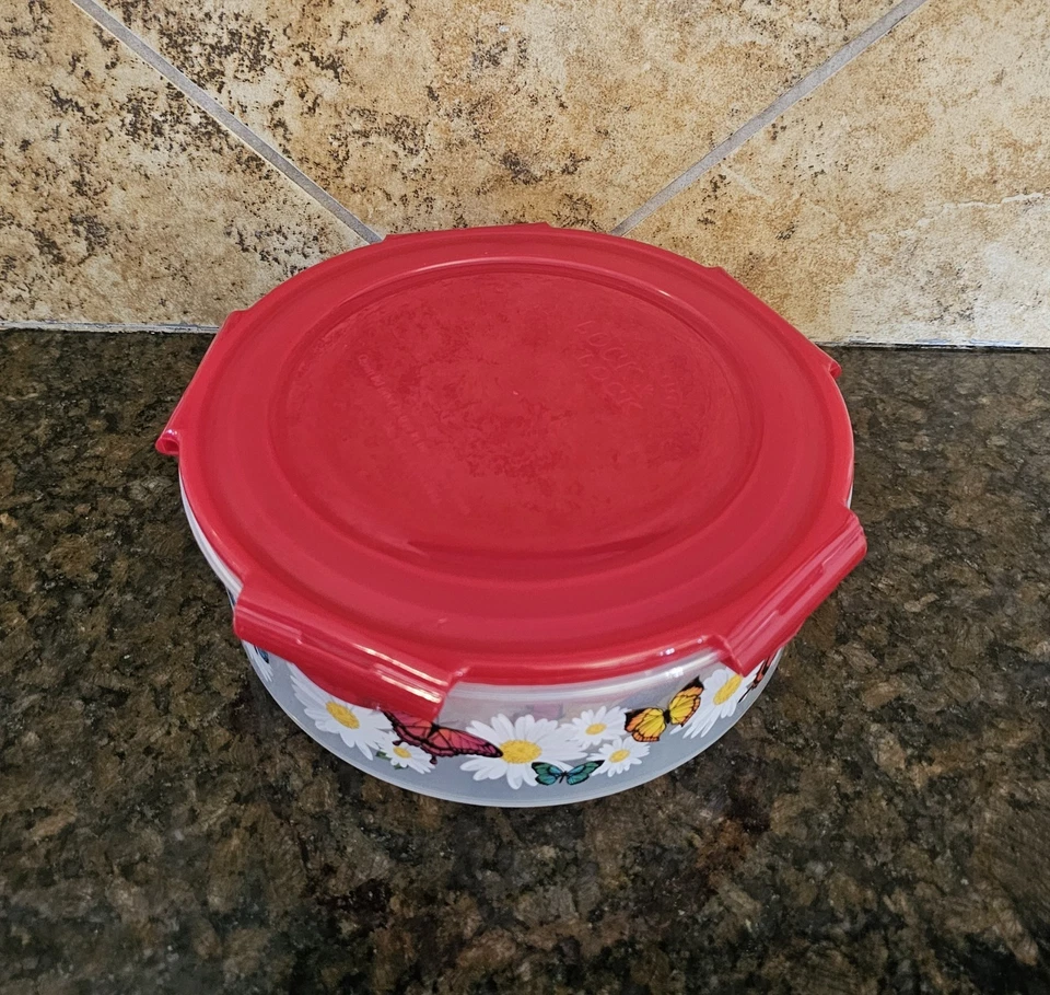 Lock & Lock Butterfly Set Of 3 Round Red Snap On Lid Nesting Storage Containers - Image 2 of 4