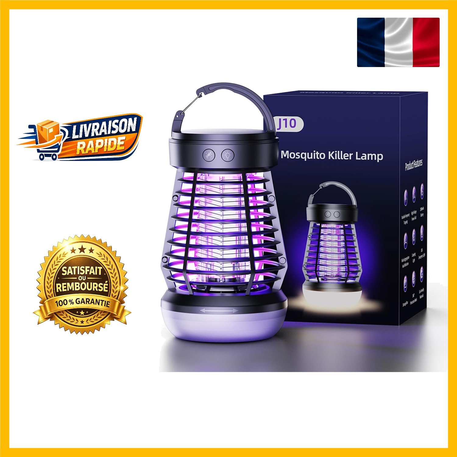 Lampe Anti-Moustique Électrique Rechargeable USB Noire pour Jardin