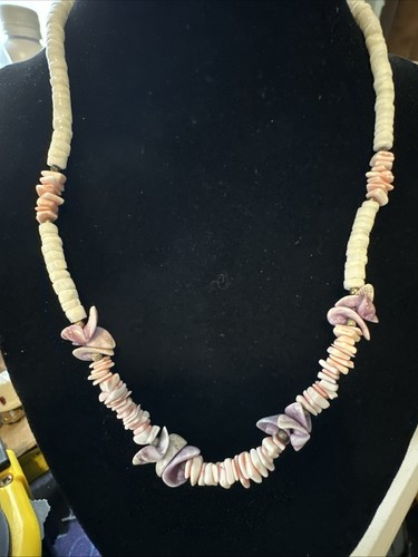 Angel skin coral chips puka Orchid Shell Beads 18” Vintage Barrel Clasp ...