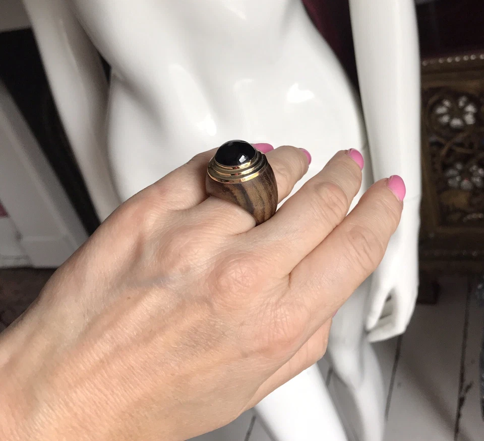 ANILLO DE CÓCTEL RAMA PALO DE ROSA JOYERÍA ORO Y MADERA DE ÓNIX - Talla EU 55 UK O US 7 Foto 2 de 4