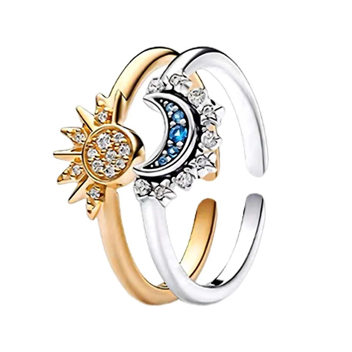 Celestial Crystal Ring Sun Moon Rings For Women Crescent Jewelry