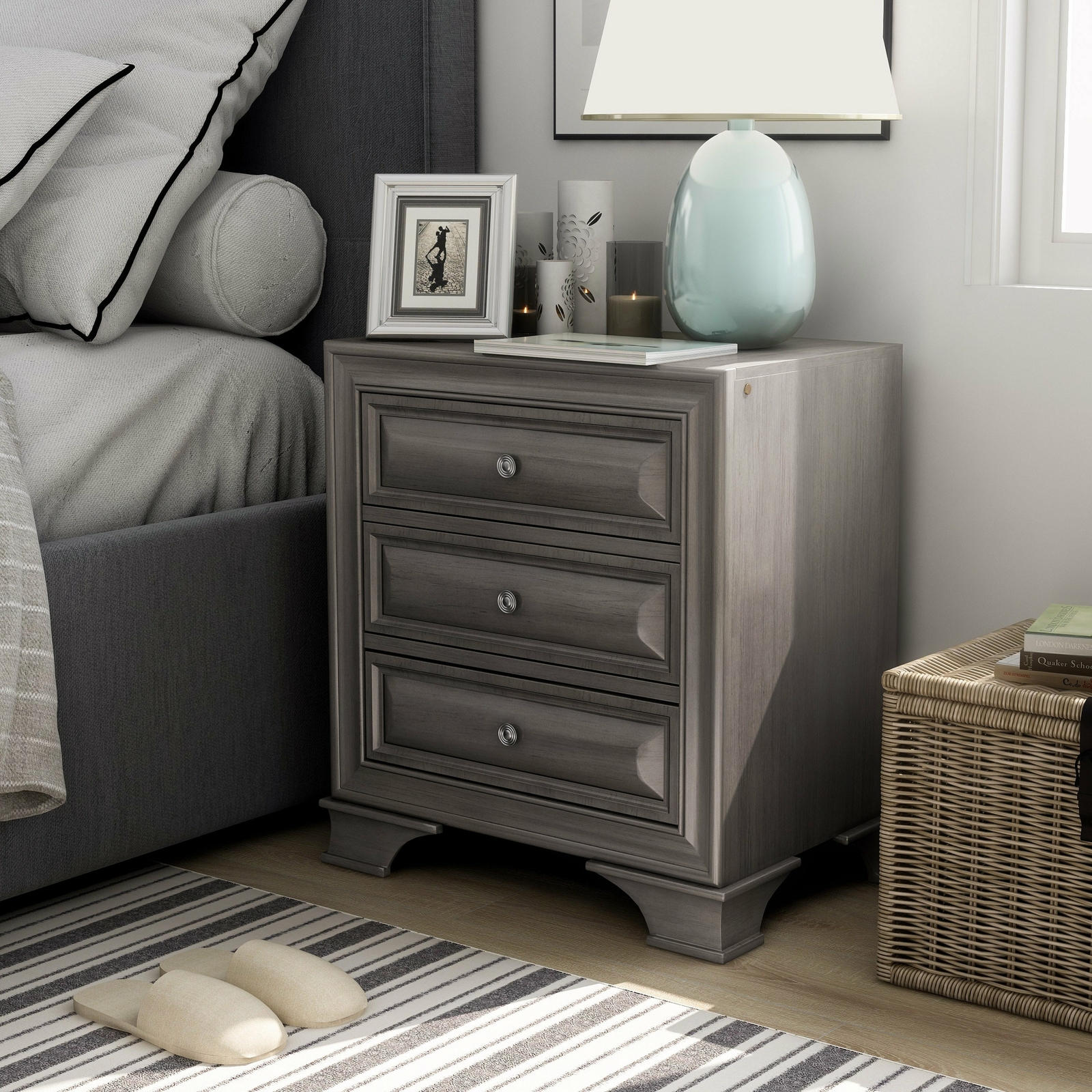 Furniture Of America Kerilan Transitional 3 Drawer Grey Nightstand With Hidden For Sale Online Ebay
