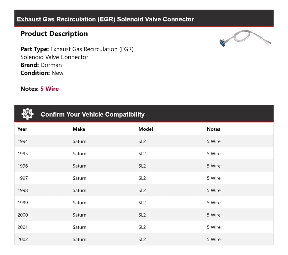 For 1994-2002 Saturn SL2 Dorman EGR Solenoid Valve Connector 1995 1996 1997 1998 - Image 2 of 4
