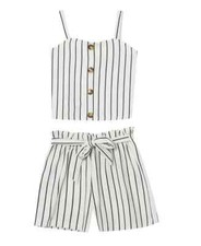 New Rare Editions Big Girls Scuba Crepe Short Set, White, 12