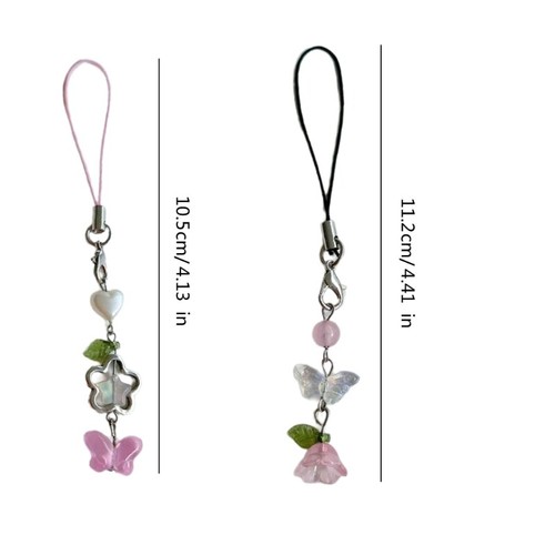 Beaded Keychain Flower and Butterfly Charm Phone Charm Jewelry for Everyday Use - Zdjęcie 8 z 12