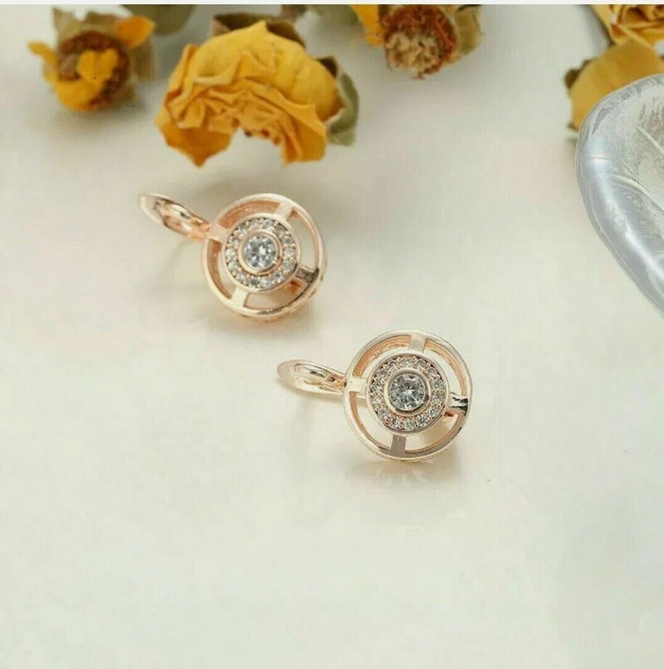 1.50Ct Simulated Diamond Vintage Art Deco Wedding Earrings 14K Rose Gold Finish - Image 2 of 4
