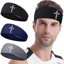 Sport Headbands for Men Women 3 Pcs Christian Jesus Cross Sweat Bands Sweatba...