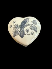 Crowning Touch Collection Porcelain Heart Shaped TRINKET BOX w/Bird on Branch-