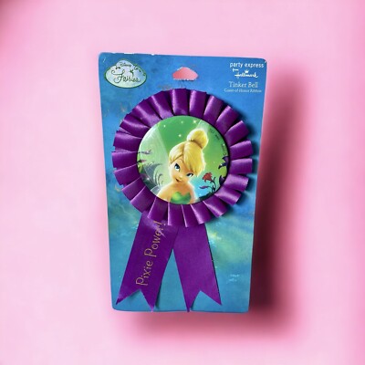 Hallmark Disney Fairies TINKERBELL Purple RIBBON Pixie Party Ribbon Pin NWT NEW