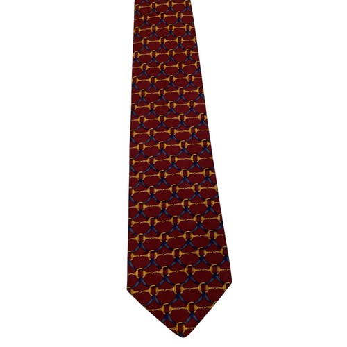 BROOKS BROTHERS Makers Men's Silk Necktie USA Designer EQUESTRIAN Burgundy GUC - Picture 2 of 3