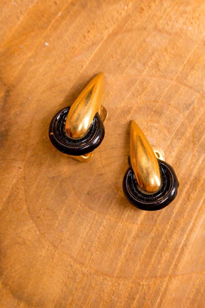 Boucles D'oreilles Clips Rétro Cabochon Marbré Argenté - Occasion *4639