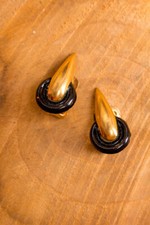 Orecchini Vintage Anni '80 Clip Orecchie Gioielli Oro Nero Disco Originali