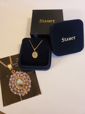 Stauer Damen Collier Gold Finished Double T Opal & Diamant
