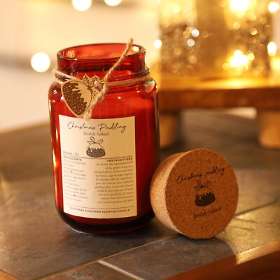 Christmas Pudding Duftkerze frisch gebacken 60 Std. Brenndauer Korkdeckel festlich