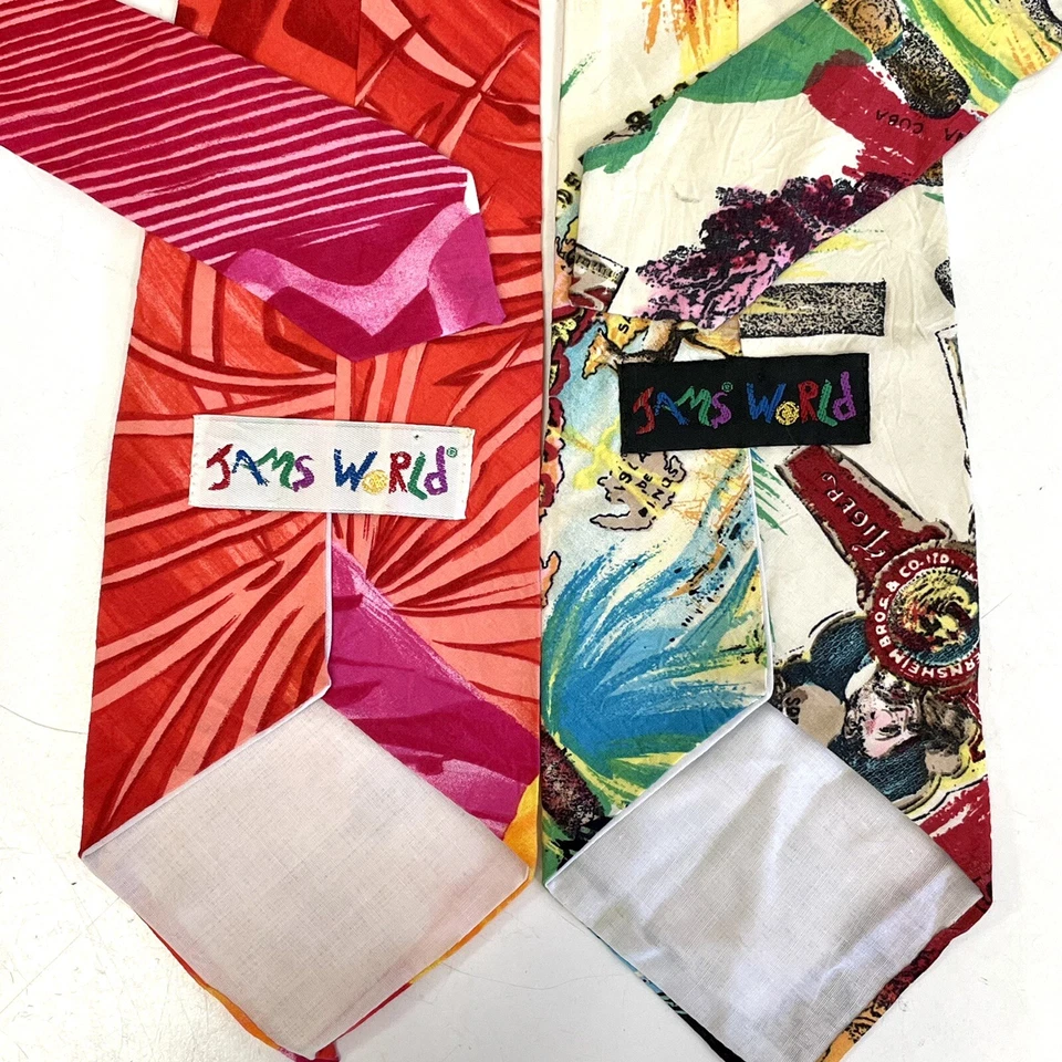 Lote de 2 corbatas de rayón JAMS WORLD de colección de cigarros cubanos corbata de playa hawaiana Foto 4 de 4